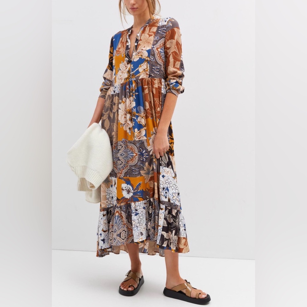 Anthropologie X Mare Mare Lynda Maxi floral patchwork Long Sleeve Dress